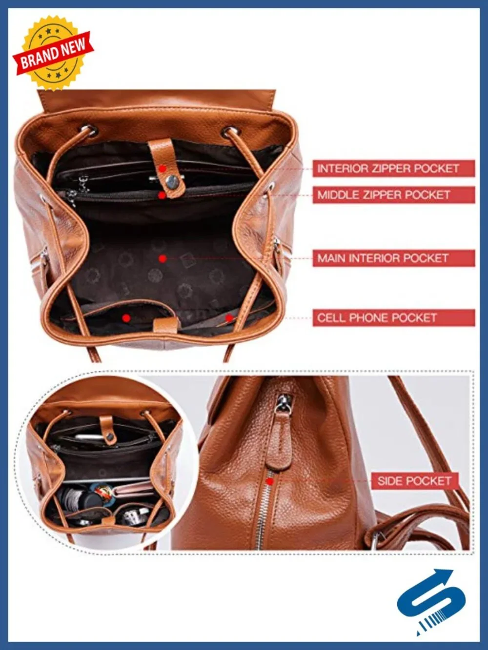 Full-Grain Leather Backpack Purse, Minimal Structured Design, RFID Pocket, Work